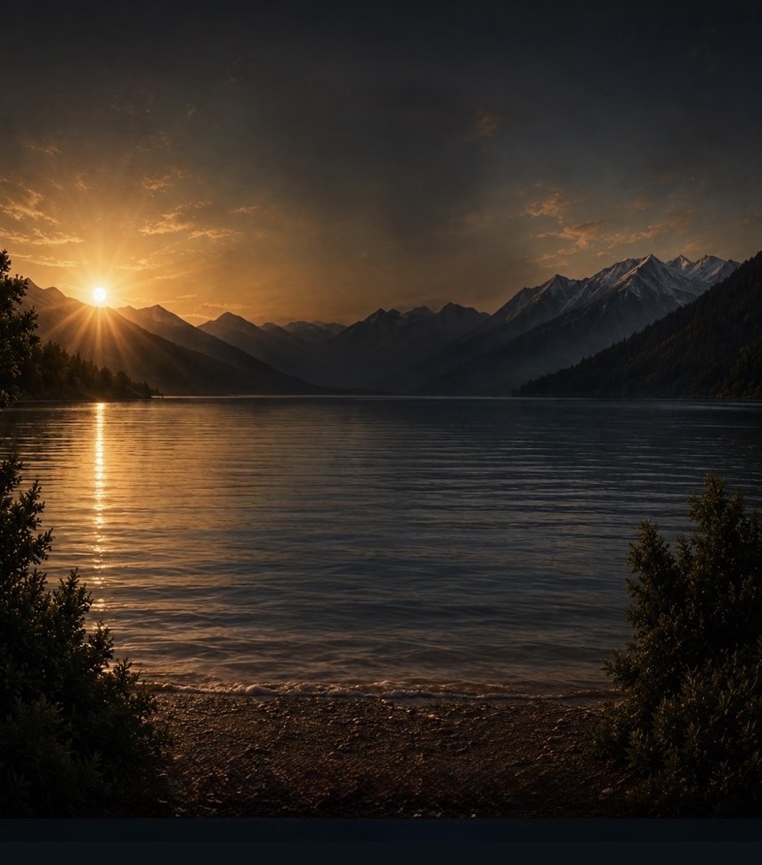 Sunset over a mountain lake